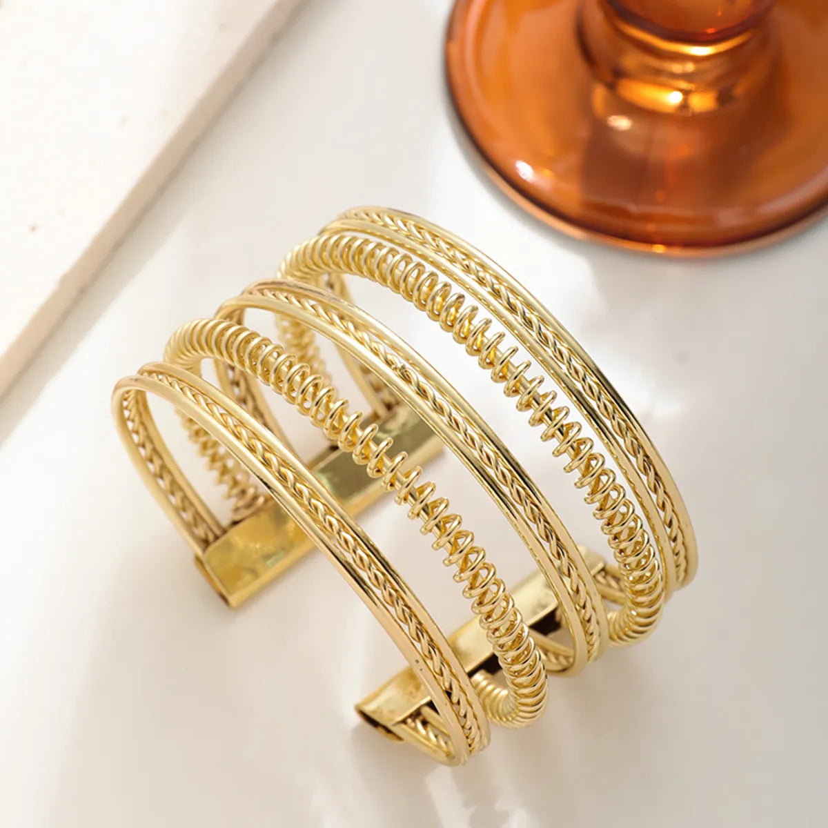 Exaggerated Luxurious Stripe Copper Layered Bangle