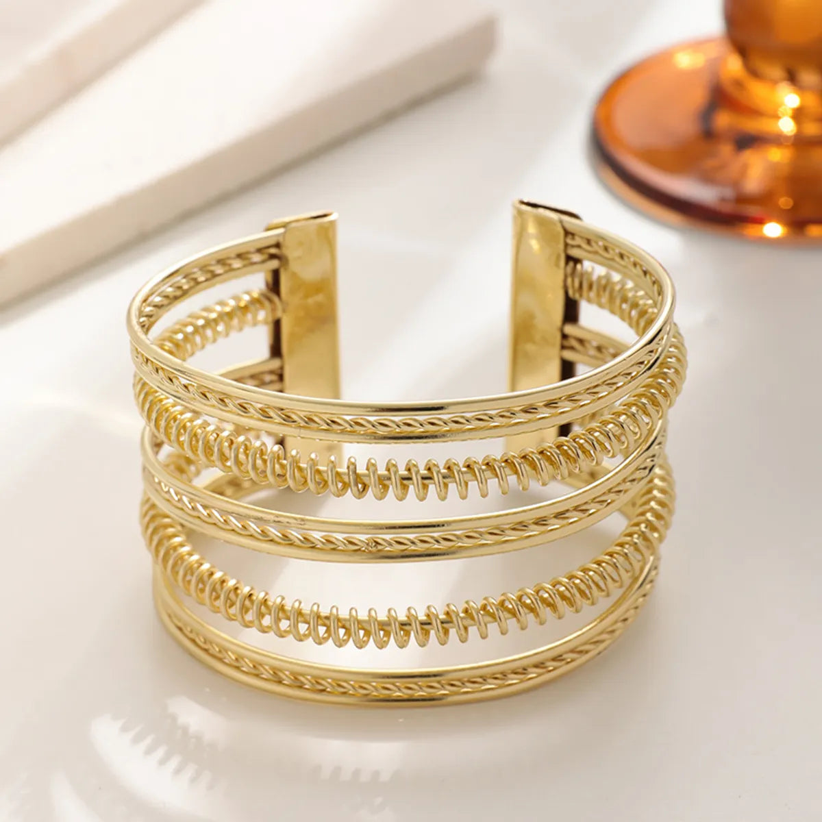 Exaggerated Luxurious Stripe Copper Layered Bangle