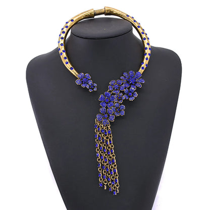 Exaggerated Luxurious Tassel Flower Alloy Inlay Artificial Crystal Women's Necklace