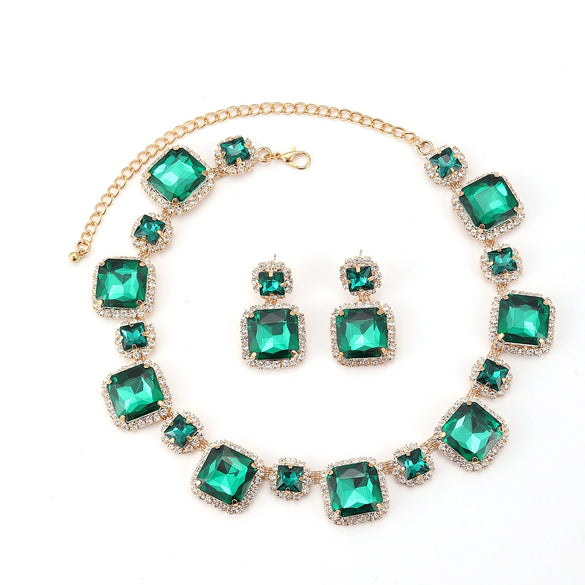 Exaggerated Luxury Artificial Crystal Snake Bone Chain Earrings Necklace Set With Fashion Ol And Geometric Style