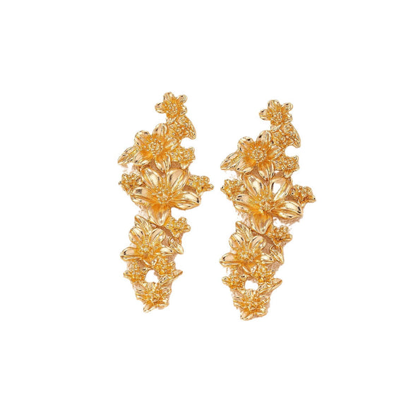 Exaggerated Metal Flower Drop Earrings For Women Long Retro Floral Dangle Jewelry With Statement Design For Wholesale
