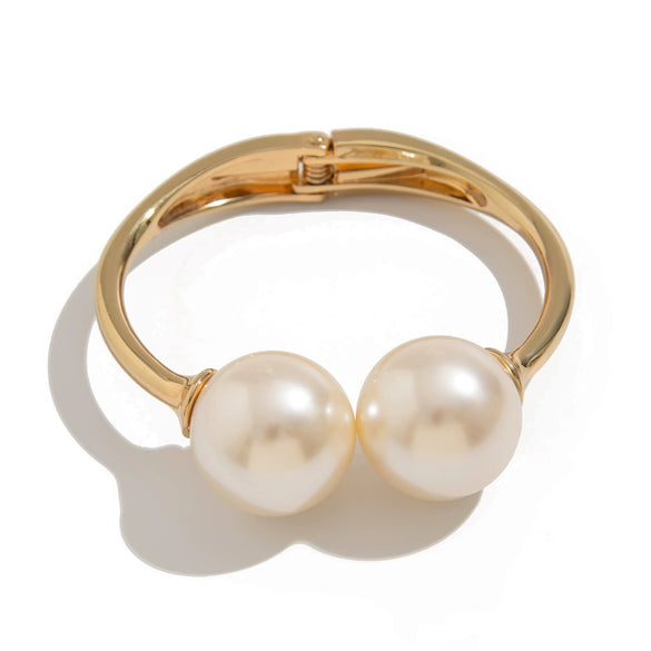 Exaggerated Metal Pearl Open Water Drop Wide Stripe Spring Buckle Electroplated Bracelet