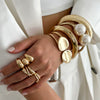Exaggerated Metal Pearl Open Water Drop Wide Stripe Spring Buckle Electroplated Bracelet