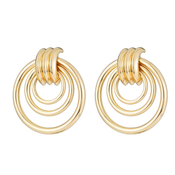 Exaggerated Metal Threering Circle Hollow Geometric Earrings With Electroplating Treatment