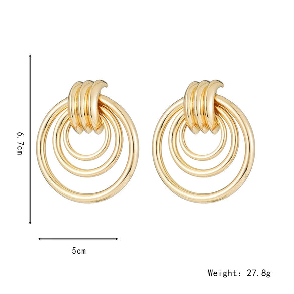 Exaggerated Metal Threering Circle Hollow Geometric Earrings With Electroplating Treatment