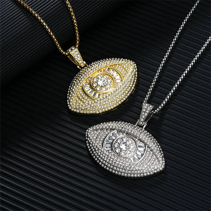 Exaggerated Modern Style Devil'S Eye 304 Stainless Steel Alloy Plating Inlay Rhinestones K Gold Plated Rhodium Plated Men'S Pendant Necklace