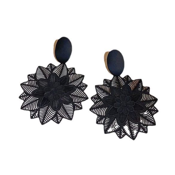 Exaggerated Mori Style Black Flower Earrings For Women Alloy Electroplated Ear Jewelry
