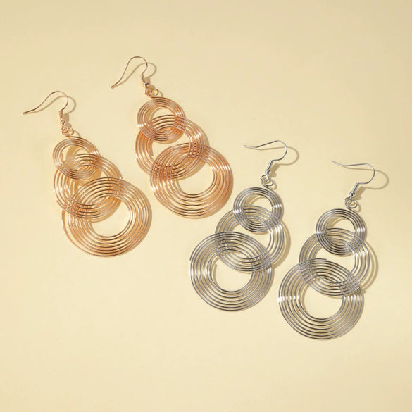 Exaggerated Multilayer Circle Alloy Earrings For Women With Electroplating And Geometric Design