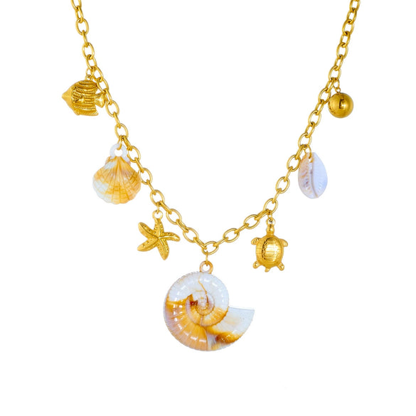 Exaggerated Ocean Wind Multielement Conch Shell Starfish Turtle Stainless Steel Pendant Jewelry For Women With Animal Zodiac Pattern And Electroplating