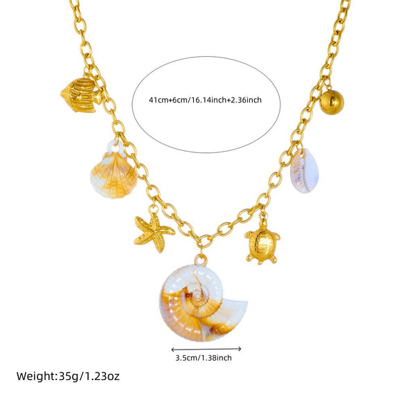 Exaggerated Ocean Wind Multielement Conch Shell Starfish Turtle Stainless Steel Pendant Jewelry For Women With Animal Zodiac Pattern And Electroplating