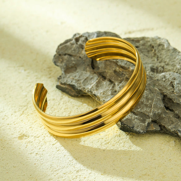 Exaggerated Personality Allmatch Doublelayer Stainless Steel Bracelet With Electroplating Treatment And Geometric Fashion Design