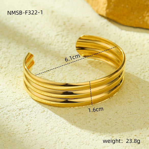 Exaggerated Personality Allmatch Doublelayer Stainless Steel Bracelet With Electroplating Treatment And Geometric Fashion Design