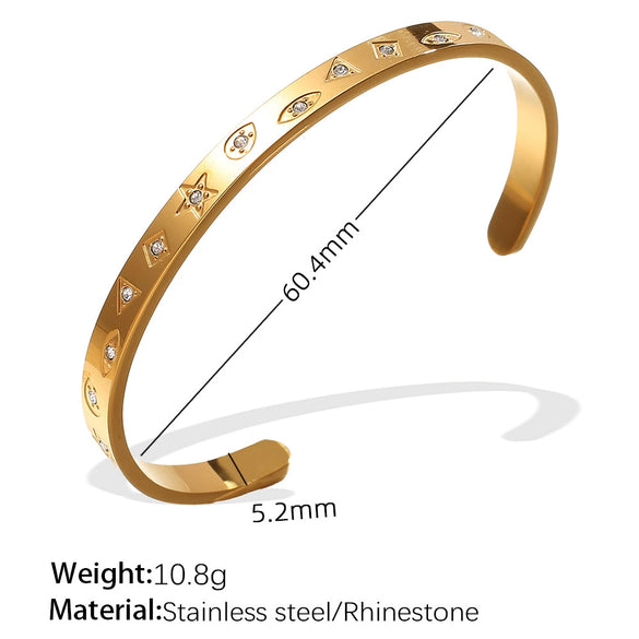 Exaggerated Personality Allmatch Open Bracelet 316L Stainless Steel Inlaid Round Zircon Marine Style Electroplated