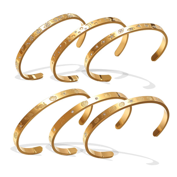 Exaggerated Personality Allmatch Open Bracelet 316L Stainless Steel Inlaid Round Zircon Marine Style Electroplated