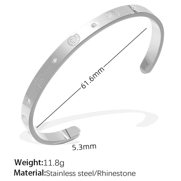 Exaggerated Personality Allmatch Open Bracelet 316L Stainless Steel Inlaid Round Zircon Marine Style Electroplated