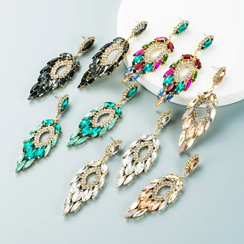 Exaggerated Personality Multi-Layer Alloy Inlaid Color Rhinestone Pendant Earrings