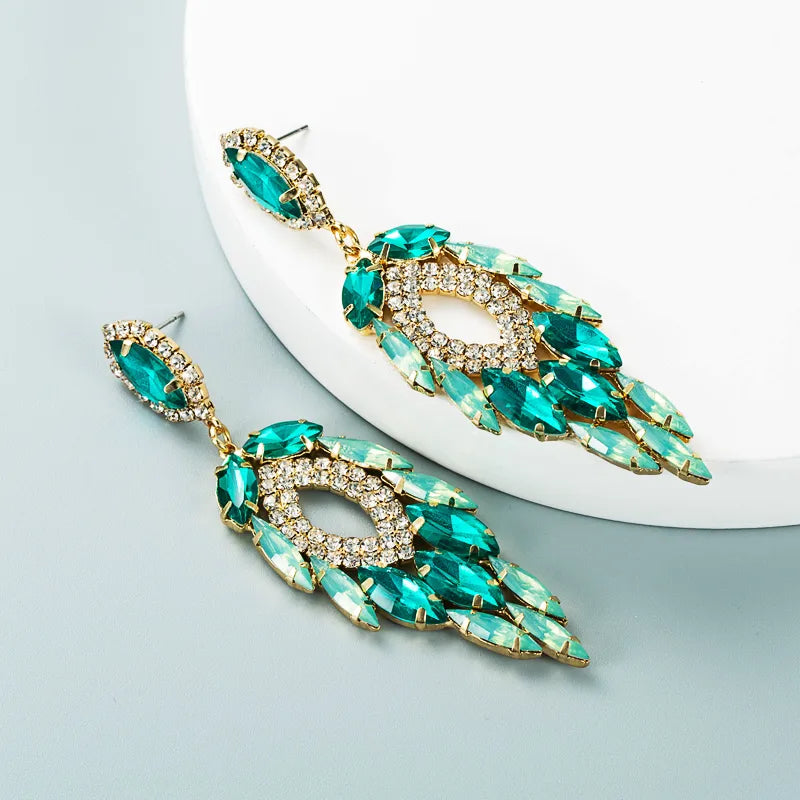 Exaggerated Personality Multi-Layer Alloy Inlaid Color Rhinestone Pendant Earrings