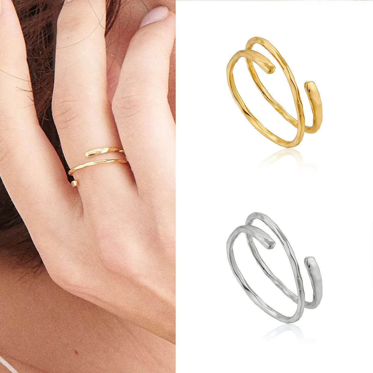 European And American Ins Exaggerated And Personalized Opening Copper Plating 18k Gold Ring Multi-layer Design Versatile Stylish Index Finger Ring