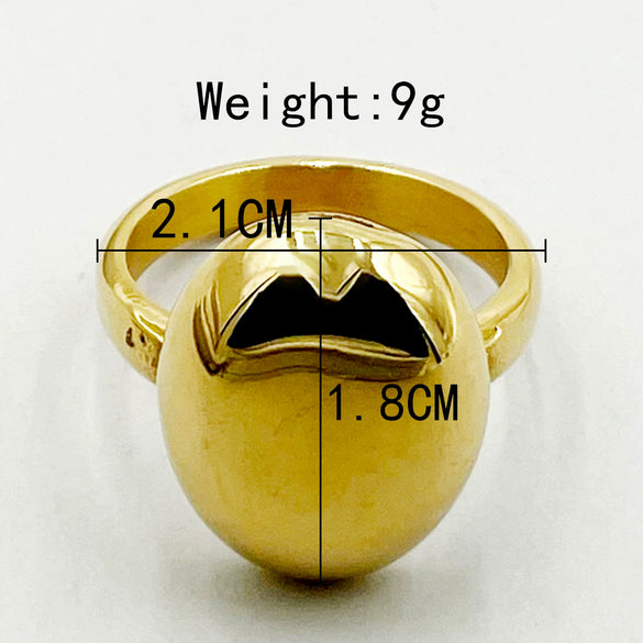 Exaggerated Personality Smooth Oval Stainless Steel Goldplated Ring With Geometric Style