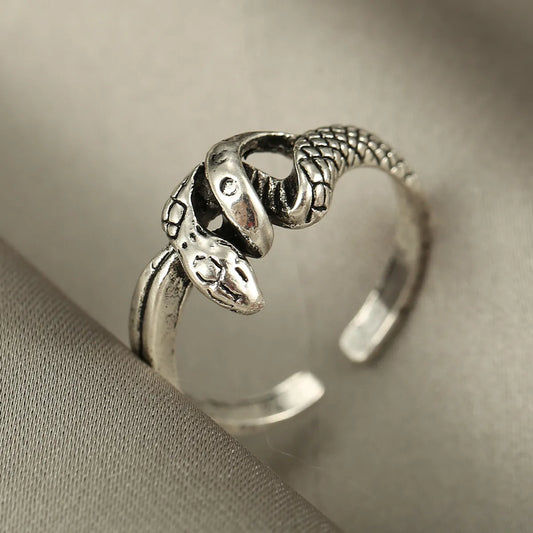 Exaggerated Personality Snake-Shaped Antique Silver Adjustable Open Ring