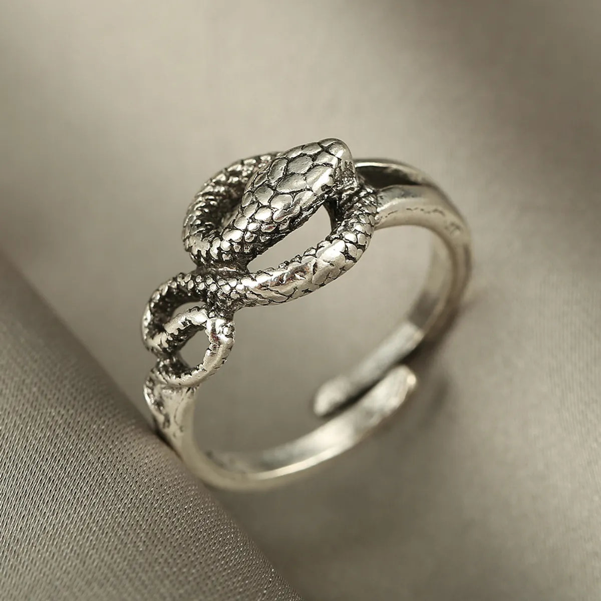 Exaggerated Personality Snake-Shaped Antique Silver Adjustable Open Ring