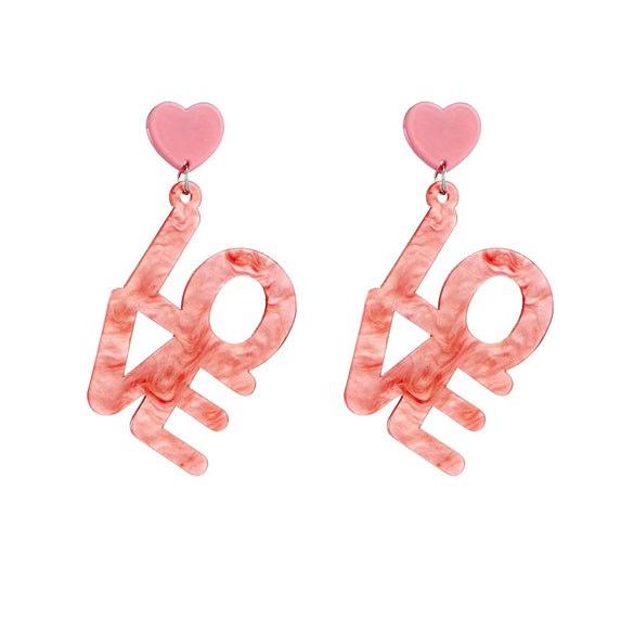 Exaggerated Pink Love Letter Acrylic Long Earrings With Electroplating Treatment