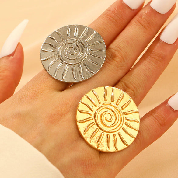 Exaggerated Punk Open Ring Female Retro Geometric Irregular Hollow Alloy Electroplated Ring