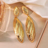 Exaggerated Retro Bohemian Style Stainless Steel Wire Drawing Striped Long Shell Pendant Earrings With Geometric Pattern And Electroplating