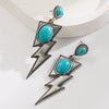 Exaggerated Retro Fashion Geometric Star Lightning Shape Turquoise Inlaid Alloy Earrings
