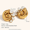 Exaggerated Retro Geometric Goldtone Electroplated Stainless Steel Swirl Pearl Stud Earrings For Women