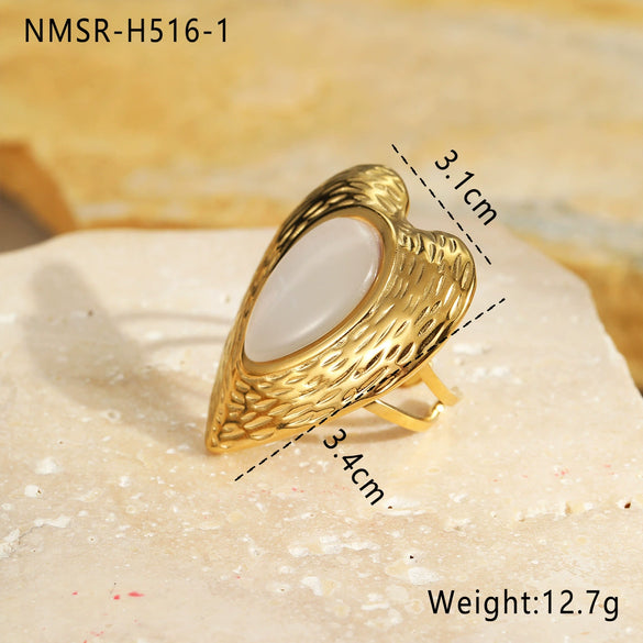 Exaggerated Retro Love Titanium Steel And Stainless Steel Open Ring With Cat's Eye Stone Electroplated Bracelet For Women Light Luxury Style