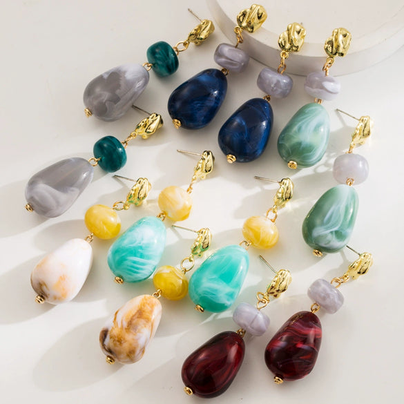 Exaggerated Retro Oval Resin Women's Fashion Long Earrings With Micro Inlay And Geometric Design