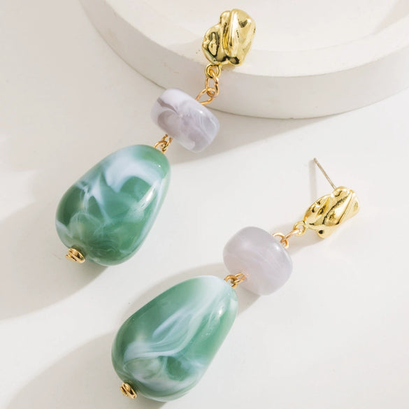 Exaggerated Retro Oval Resin Women's Fashion Long Earrings With Micro Inlay And Geometric Design