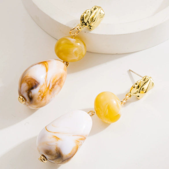 Exaggerated Retro Oval Resin Women's Fashion Long Earrings With Micro Inlay And Geometric Design