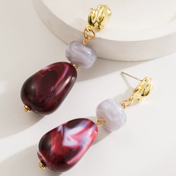 Exaggerated Retro Oval Resin Women's Fashion Long Earrings With Micro Inlay And Geometric Design