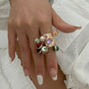 Exaggerated Retro Women's Ring With Imitation Pearls Heart Shape Geometric Pattern Electroplated