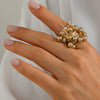 Exaggerated Retro Women's Ring With Imitation Pearls Heart Shape Geometric Pattern Electroplated