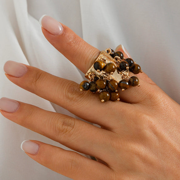 Exaggerated Retro Women's Ring With Imitation Pearls Heart Shape Geometric Pattern Electroplated