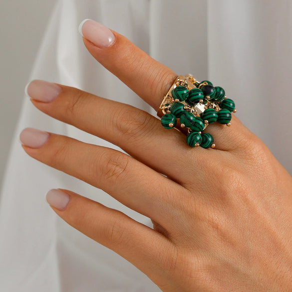 Exaggerated Retro Women's Ring With Imitation Pearls Heart Shape Geometric Pattern Electroplated