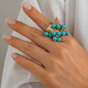 Exaggerated Retro Women's Ring With Imitation Pearls Heart Shape Geometric Pattern Electroplated