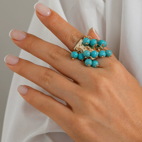Exaggerated Retro Women's Ring With Imitation Pearls Heart Shape Geometric Pattern Electroplated