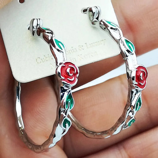 Exaggerated Rose Alloy Plating Hoop Earrings 1 Pair