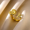 Exaggerated Round Flower Stainless Steel Ring With Electroplating In Ins Style