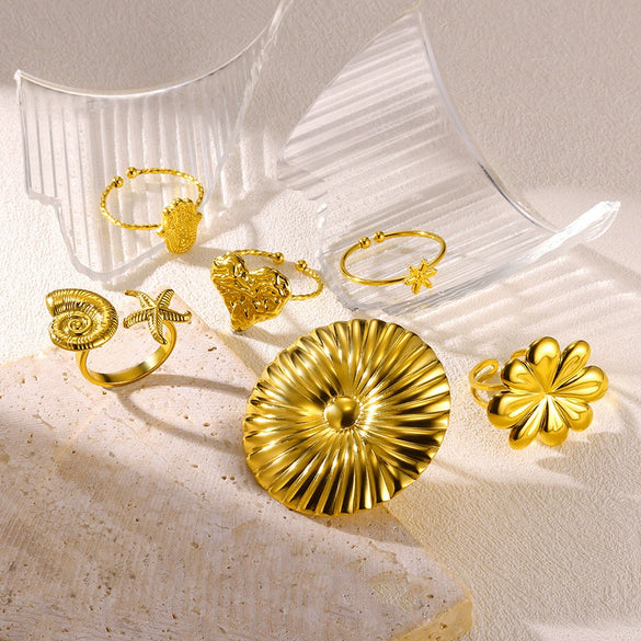 Exaggerated Round Flower Stainless Steel Ring With Electroplating In Ins Style