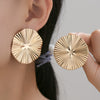 Exaggerated Round Pleated Metal Geometric Stud Earrings Gold Plated For Women