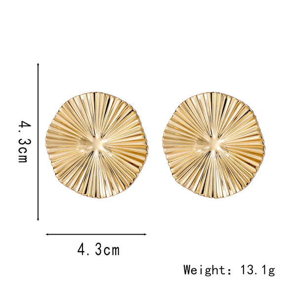 Exaggerated Round Pleated Metal Geometric Stud Earrings Gold Plated For Women
