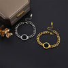 Exaggerated Round Titanium Steel Bracelet And Short Clavicle Chain With Geometric Pattern And Electroplating For Unisex
