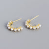 Exaggerated S925 Silver Geometric Cshaped Hoop Pearl Earrings For Women With Electroplating