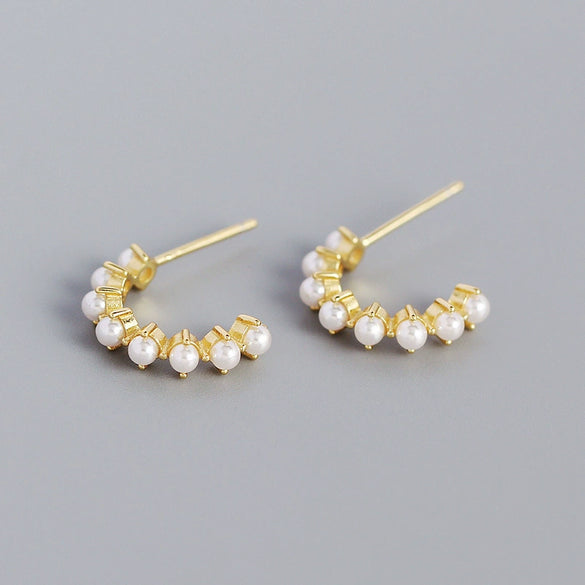 Exaggerated S925 Silver Geometric Cshaped Hoop Pearl Earrings For Women With Electroplating