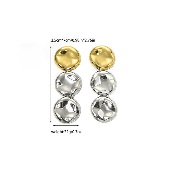 Exaggerated Shiny Pleated Round Tassel Dangle Geometric Stainless Steel Electroplated Women's Earrings